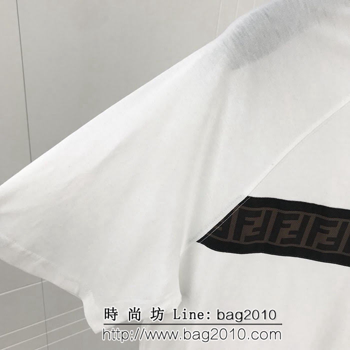 FENDI芬迪 19ss roma系列 定制立體矽膠 定制復古織帶 ins爆款 白色男短袖 ydi2117